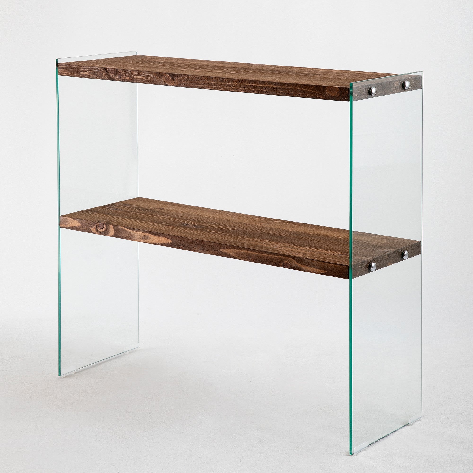 Console Translucens L90cm Verre trempé Transparent et Bois Massif foncé