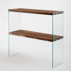 Console Translucens L90cm Verre trempé Transparent et Bois Massif foncé