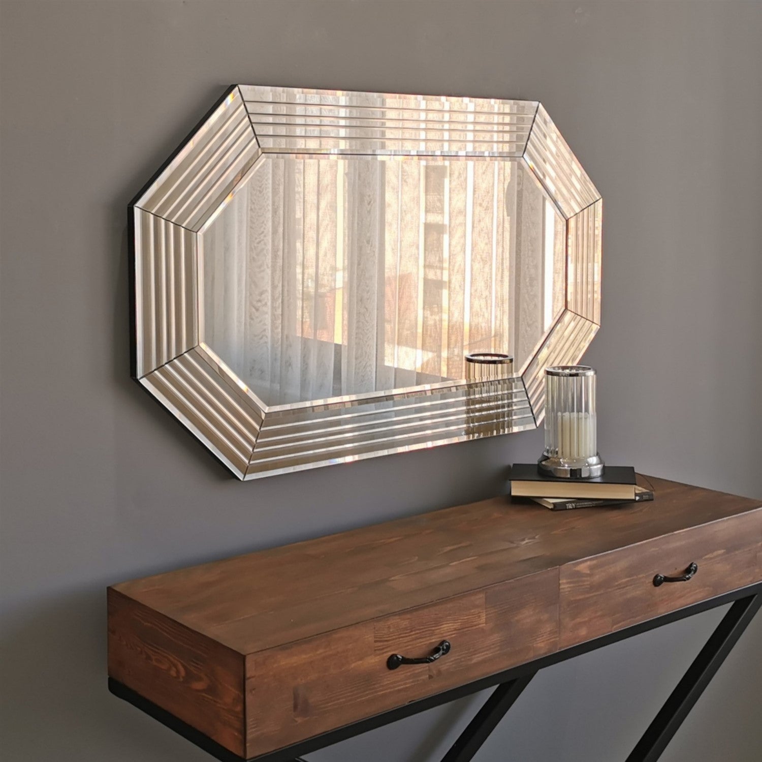 Miroir décoratif hexagone Beketa 100x60cm Verre Trempé Bronze