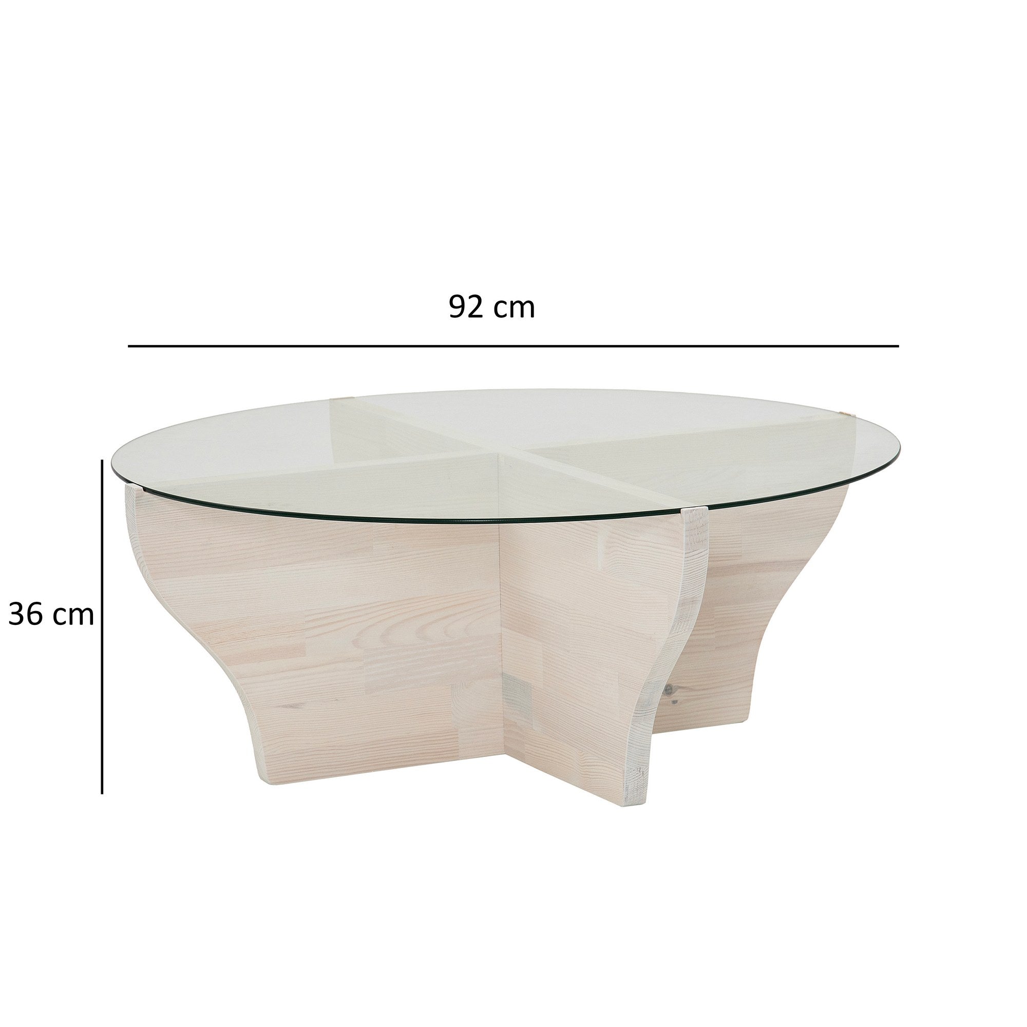 Table basse design ronde Rozine D92cm Bois massif Blanc et Verre Transparent