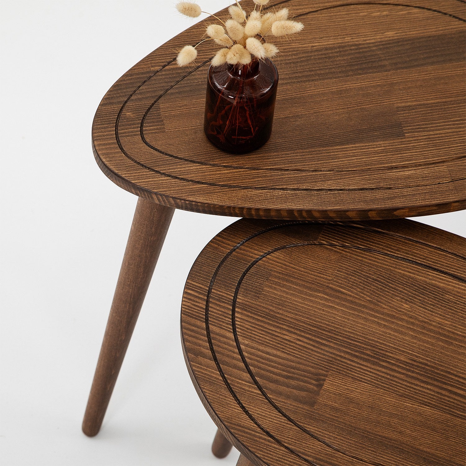 Set de 2 tables d'appoints gigogne Tiki Bois massif foncé