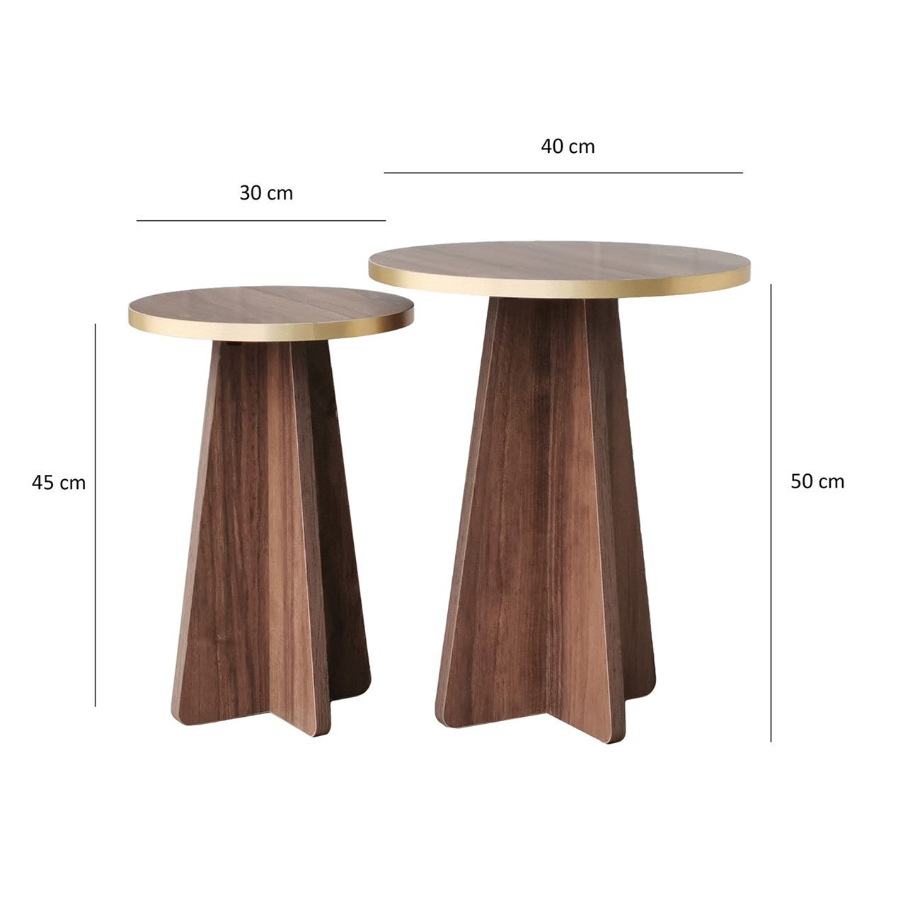 Lot de 2 tables basse gigognes Ralia Bois foncé et Or