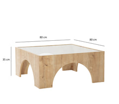 Table basse Vittina 80x80cm Bois Chêne clair et Verre Transparent