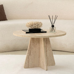 Table basse design Fungi D60cm Effet travertin Beige