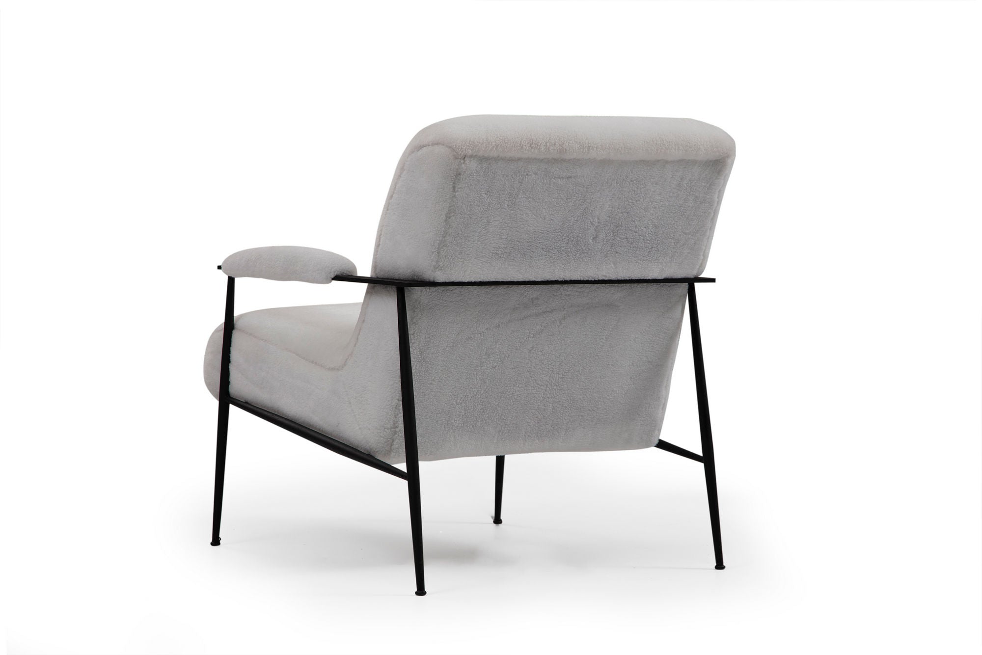 Fauteuil avec accoudoirs style moderne Carinos Fourrure Blanc et Métal Noir