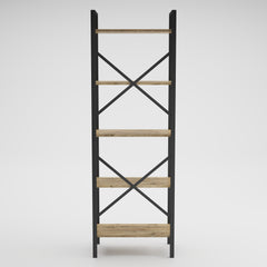 Étagère bibliothèque Palza L60xH180cm Bois clair et Métal Noir