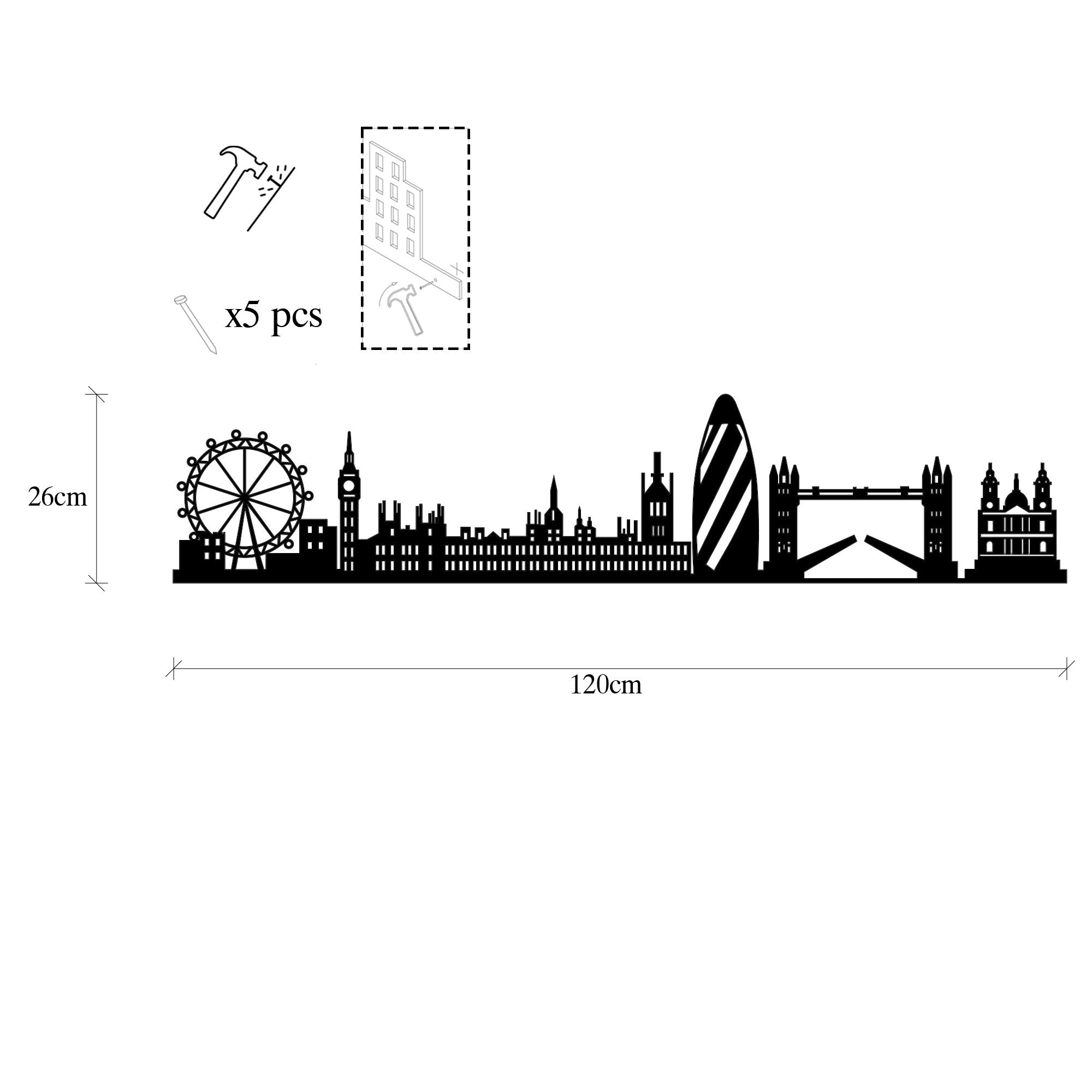 Décoration murale monuments londoniens Austin L120xH26cm Métal Noir