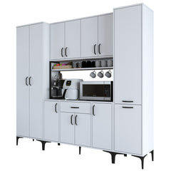 Buffet de cuisine 12 portes, étagère et tiroir Ariane L220cm Blanc