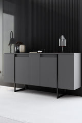 Buffet bas Sibylle L160cm Métal Noir et Bois Anthracite