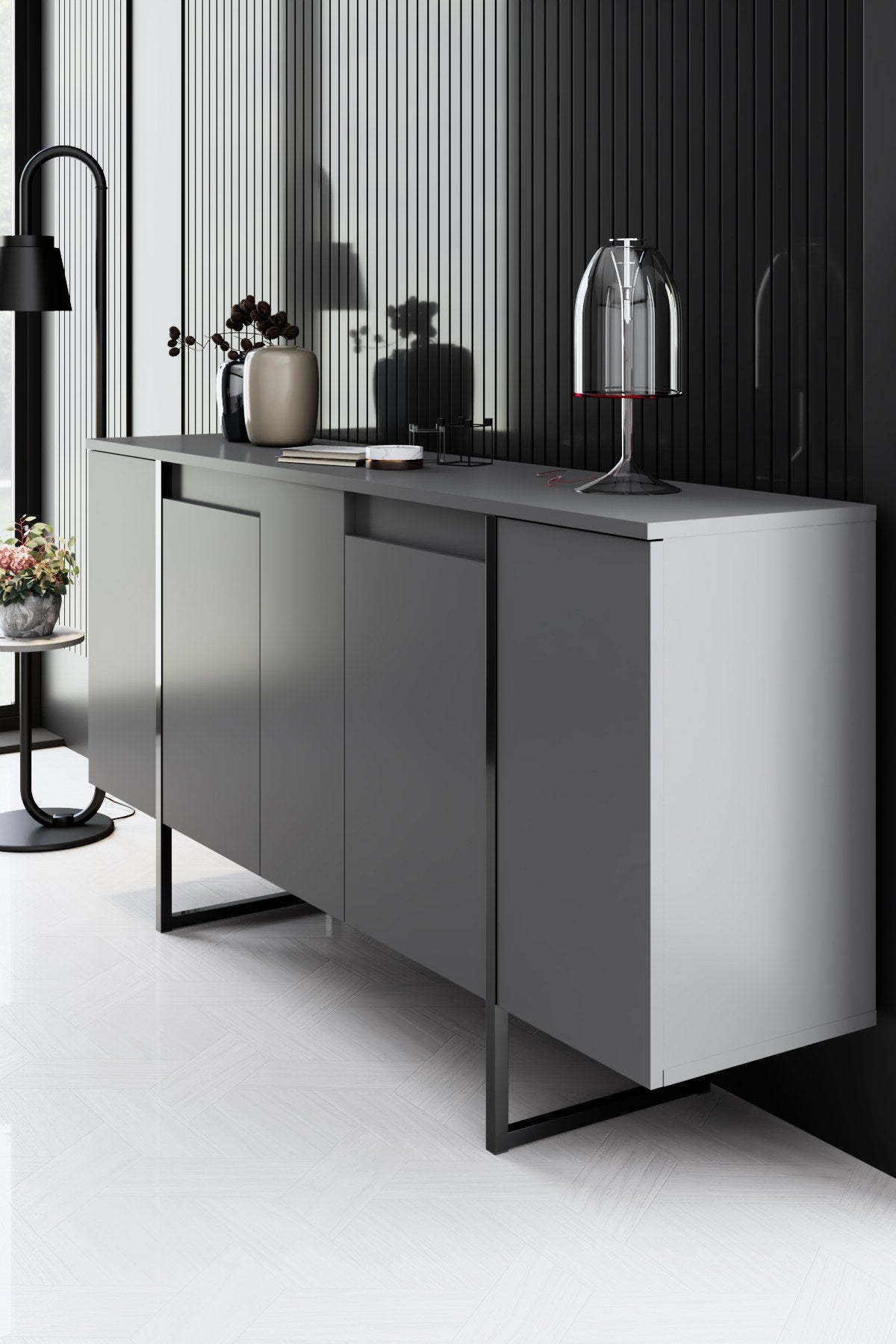 Buffet bas Sibylle L160cm Métal Noir et Bois Anthracite