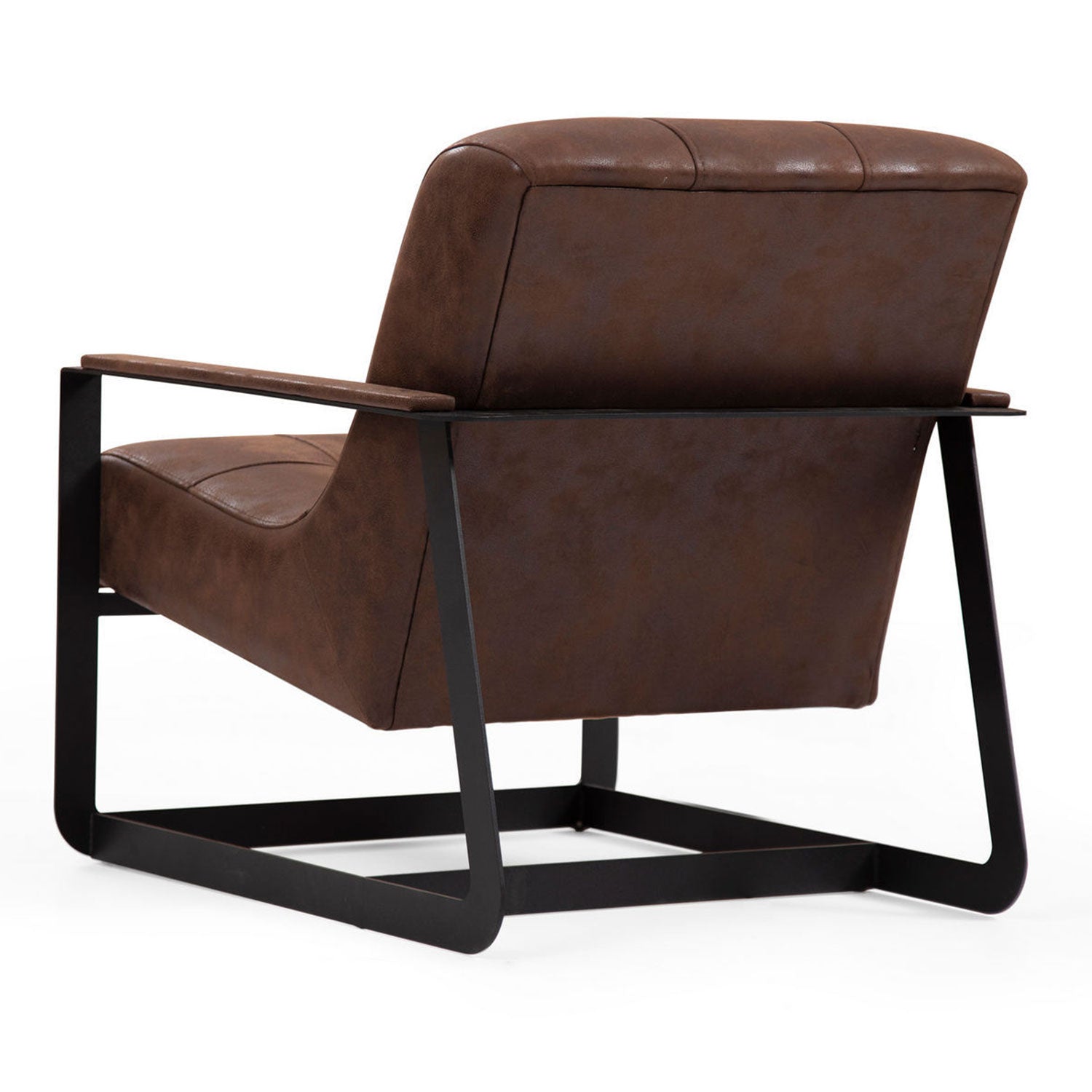 Fauteuil avec accoudoirs style moderne Varin Tissu effet simili Marron et Métal Noir