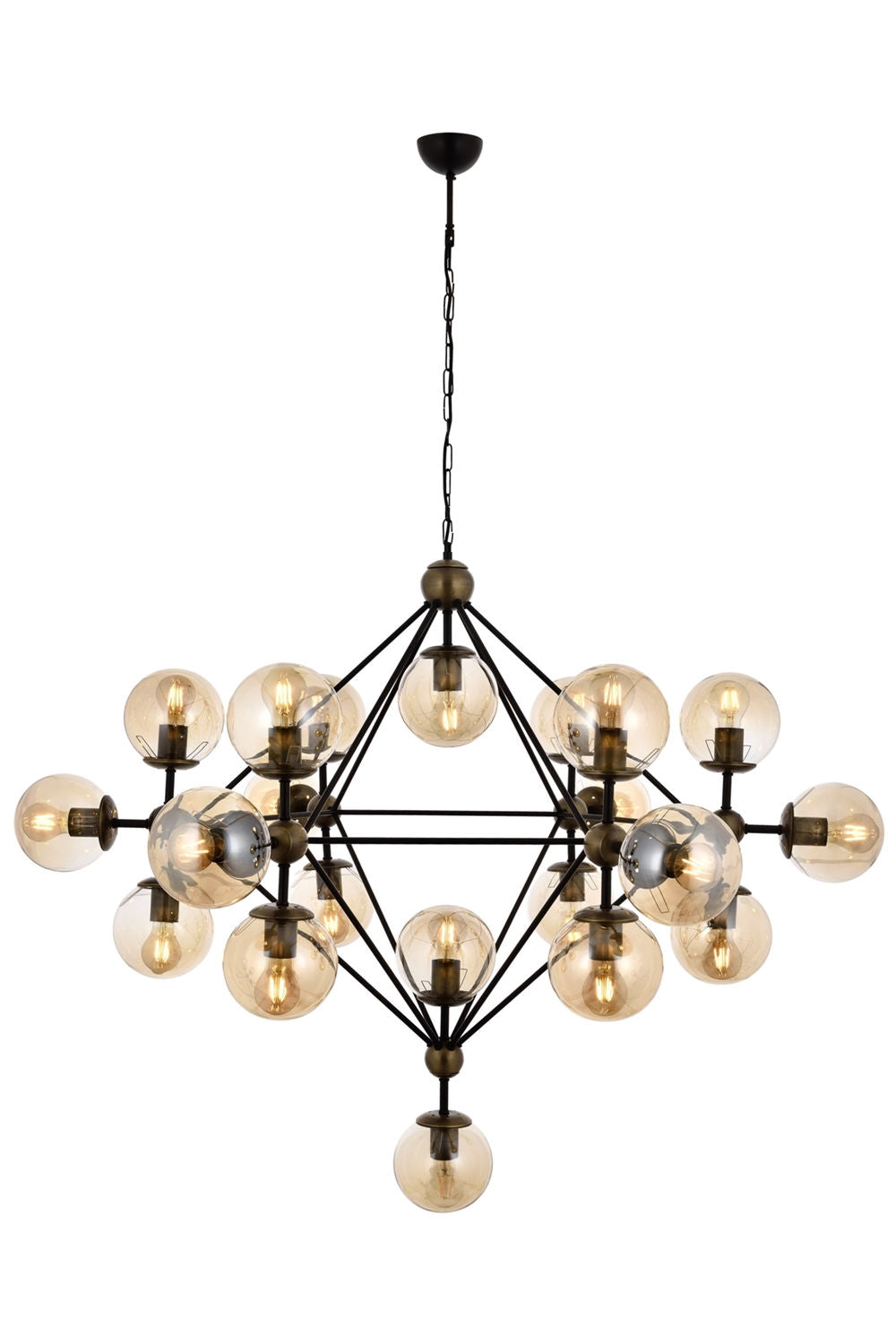 Suspension 21 lampes Adogia D120cm Métal Noir et Verre fumé Or