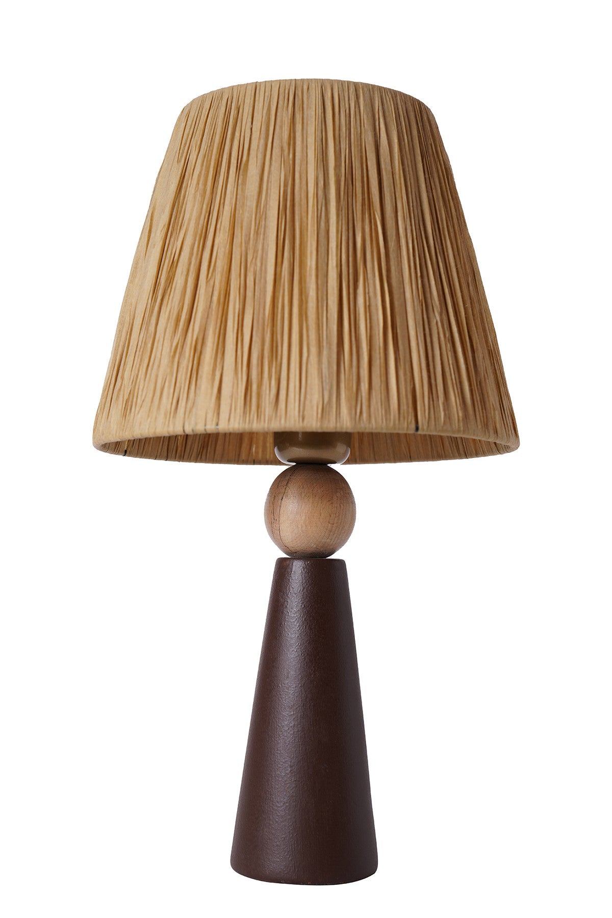 Lampe à poser style contemporain Ekimo D24cm Abat jour Tissu Brun avec base Céramique Effet bois et Marron