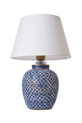 Lampe à poser design Mouna D30cm Tissu Blanc et Céramique Bleu et Blanc