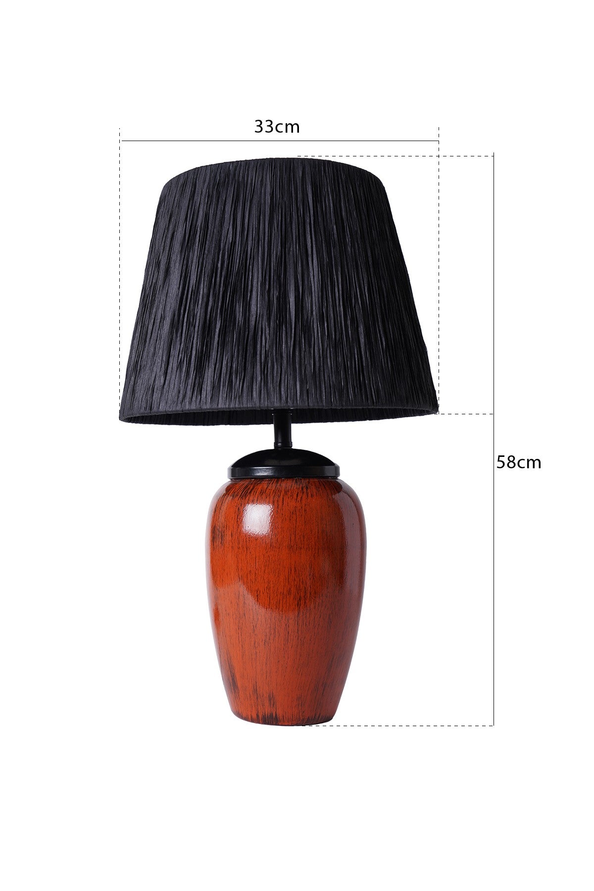 Lampe à poser design joudy D33cm Raphia Marron foncé et Céramique Rouge