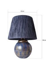 Lampe à poser design Sphéra D33cm Raphia Bleu foncé et Céramique Bleu et Or