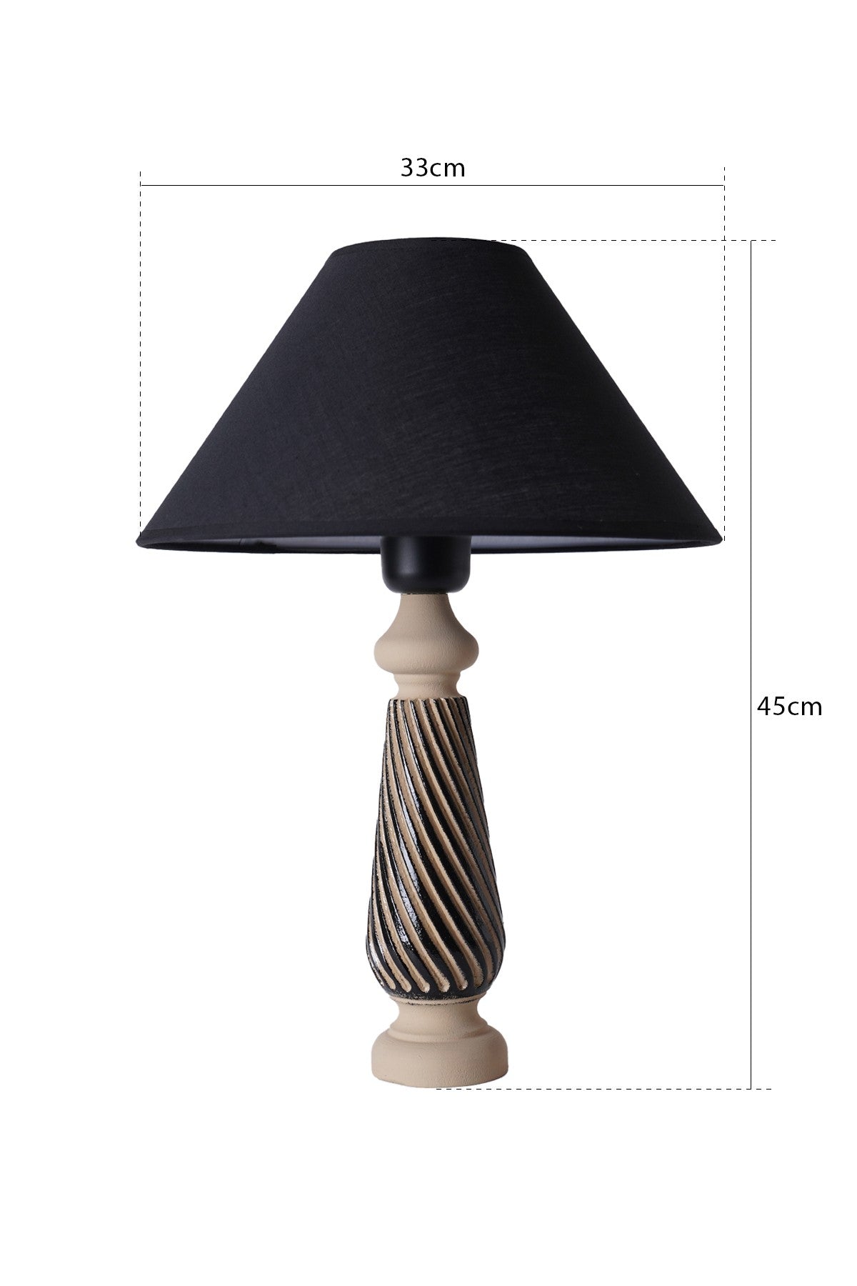 Lampe à poser style contemporain Ekimo D33cm Abat jour Tissu Noir avec base Céramique Grège et Noir