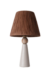 Lampe à poser style contemporain Ekimo D24cm Abat jour Tissu Marron avec base Céramique Effet bois et Gris