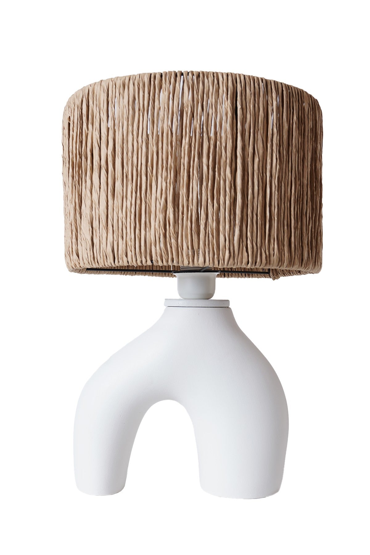 Lampe à poser design Auria D30xH47cm Raphia Naturel et Céramique Blanc