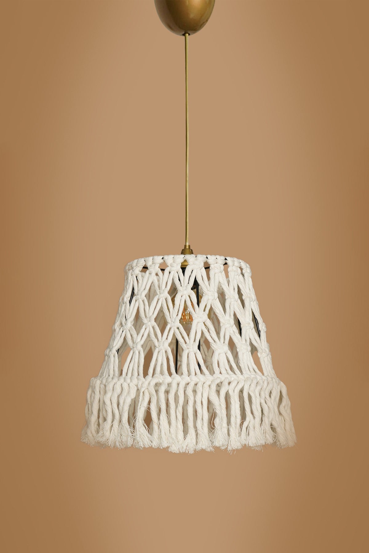 Lustre abat jour Reno D30xH60cm Tissu macramé Crème