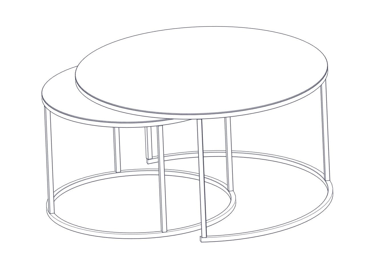 Ensemble de 2 tables basses gigognes rondes Taky Métal Noir et Verre trempé Transparent