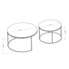 Ensemble de 2 tables basses gigognes rondes Taky Métal Noir et Verre trempé Transparent