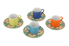 Lot de 4 tasses de cafés et sous tasses Rhain Porcelaine Motif Florale