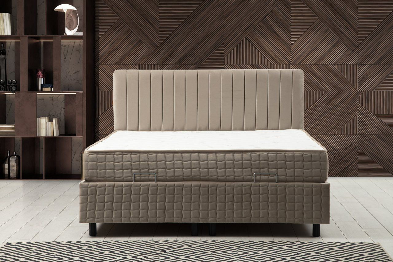 Lit simple à sommier relevable Azein Velours Taupe avec matelas 120x200cm à ressorts