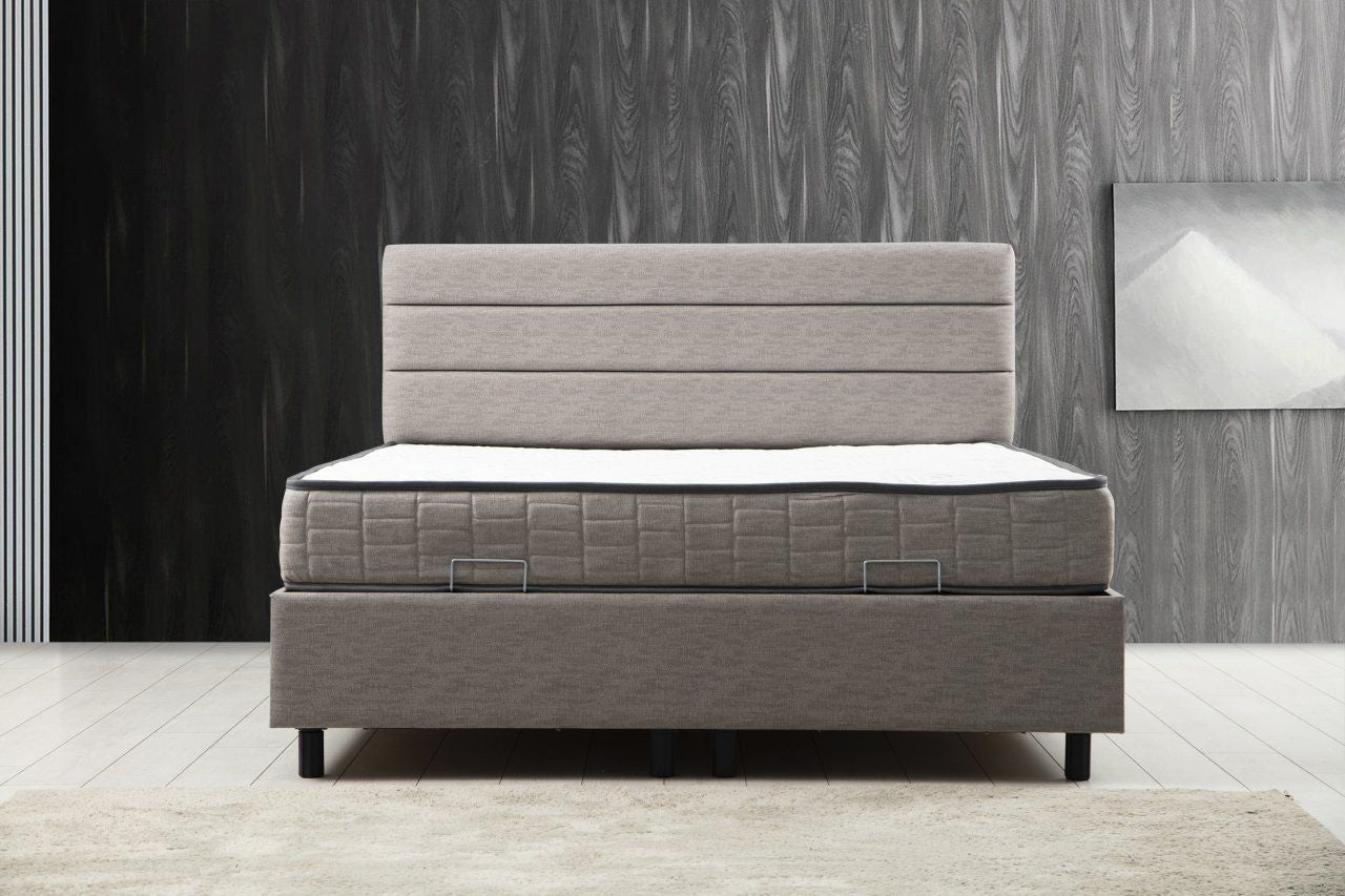 Lit simple à sommier relevable Volka Velours Gris clair avec matelas orthopédique 120x200cm à ressort ensachés