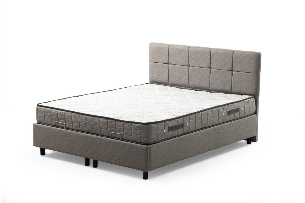 Lit simple à sommier relevable Testin 90x190cm avec matelas antibactérien à ressort Velours Gris clair