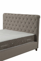 Lit double Jeson Velours Beige avec matelas antibactérien 140x200cm à ressorts ensachés