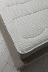 Lit double Jeson Velours Beige avec matelas antibactérien 140x200cm à ressorts ensachés