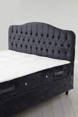 Lit double Gectuna Velours Anthracite avec matelas 140x200cm waterproof à ressorts et surmatelas mousse intégré