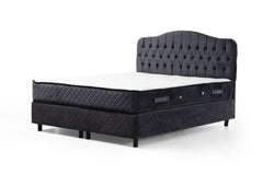 Lit double Gectuna Velours Anthracite avec matelas 140x200cm waterproof à ressorts et surmatelas mousse intégré