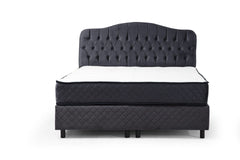 Lit double Gectuna Velours Anthracite avec matelas 140x200cm waterproof à ressorts et surmatelas mousse intégré