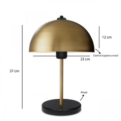 Lampe à poser Champignon kanile D23cm Métal Or et Noir et Bois Noir