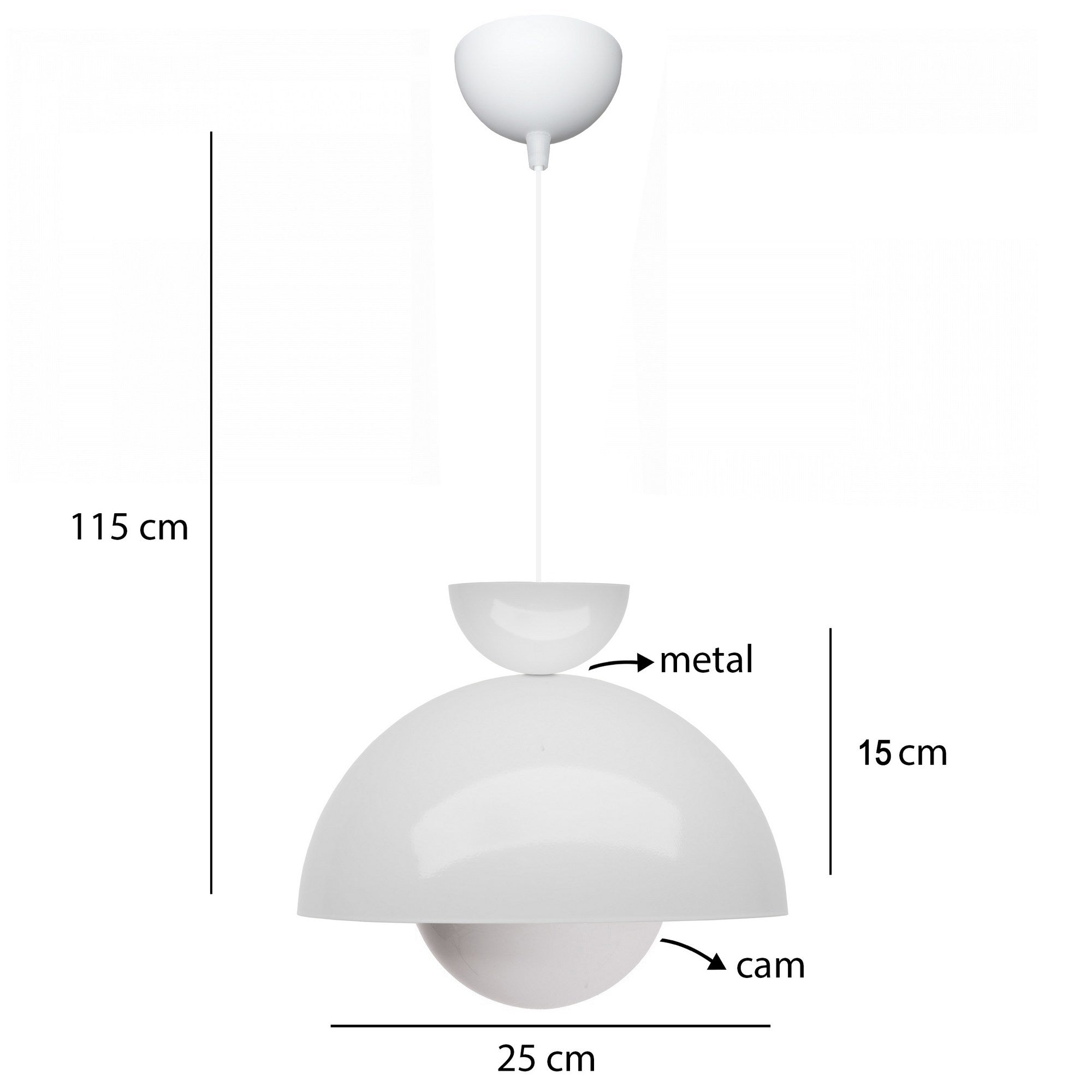 Suspension style coupole en métal et verre Capelina Ø25cm Blanc