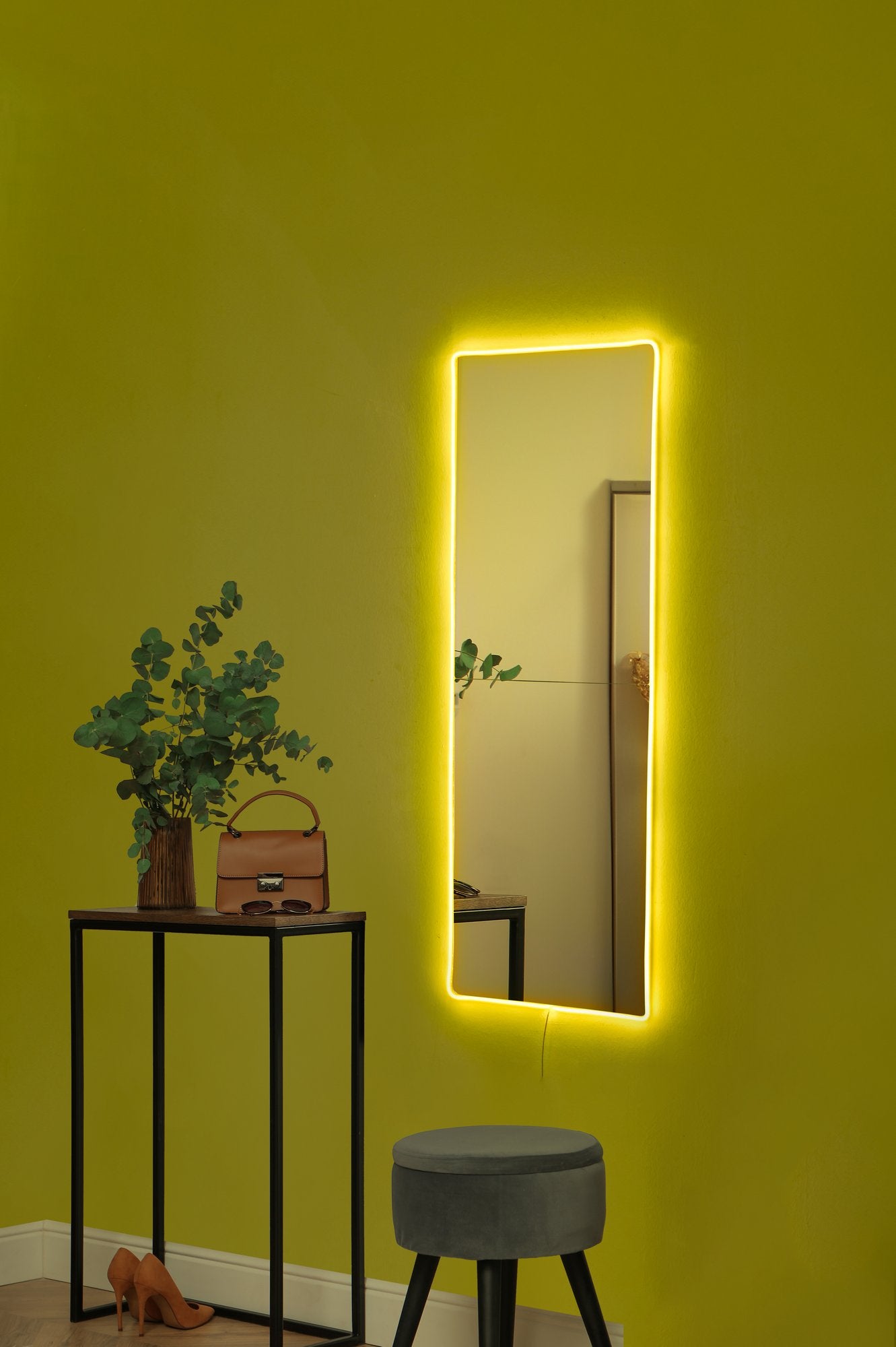 Lot de 2 miroirs lumineux Klarra L20xH80cm Bandes néon LED Jaune