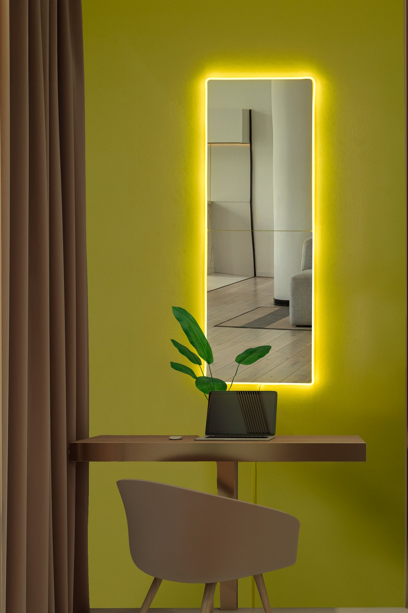 Lot de 2 miroirs lumineux Klarra L20xH80cm Bandes néon LED Jaune