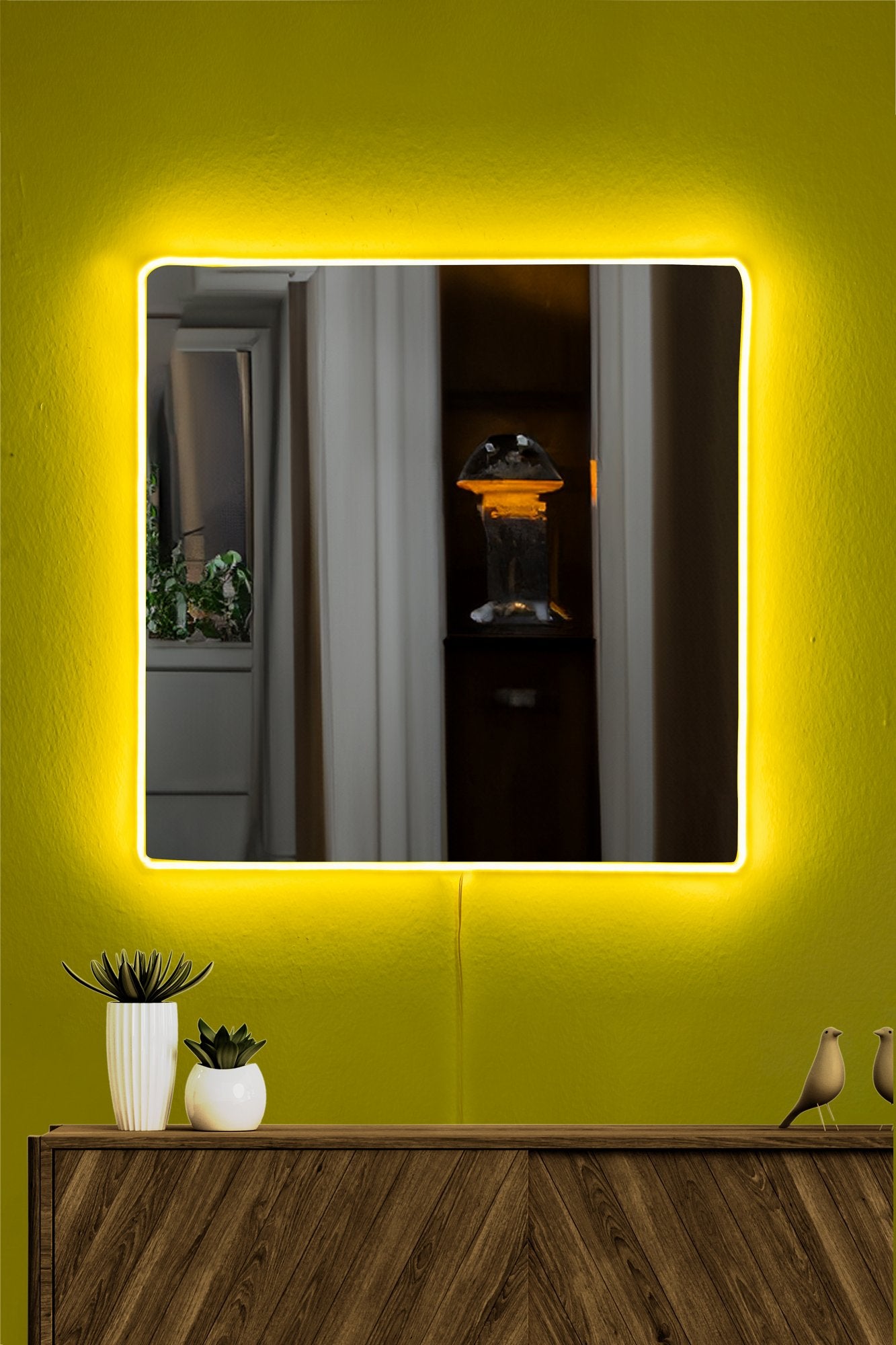 Miroir lumineux Luxuria 50x50cm Bande de néon Jaune