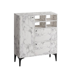 Buffet moderne 3 portes Rawan L100cm Effet marbre Blanc et Or