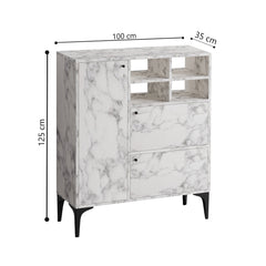 Buffet moderne 3 portes Rawan L100cm Effet marbre Blanc et Or