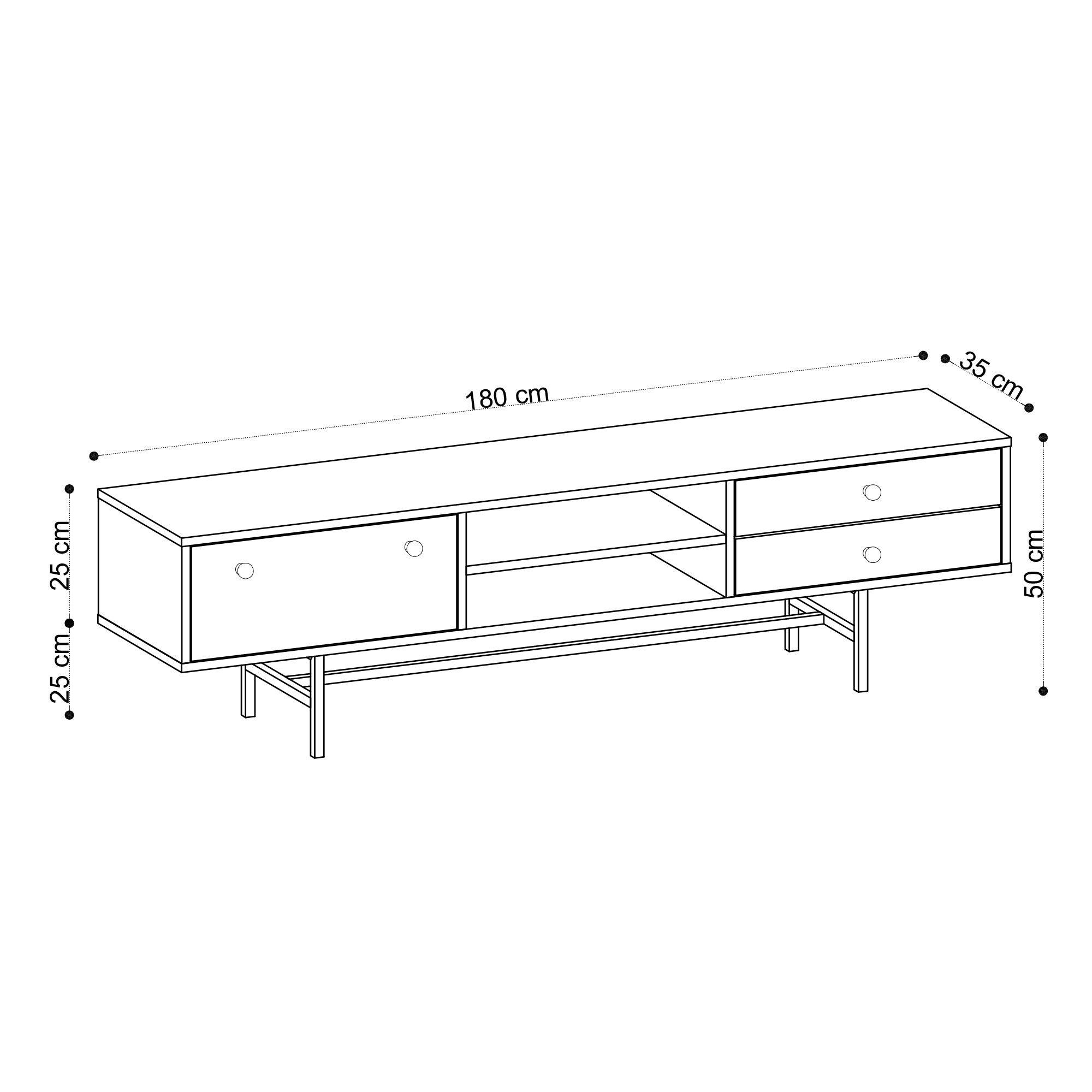 Meuble Tv style industriel Rito L180cm Bois clair et Métal Noir