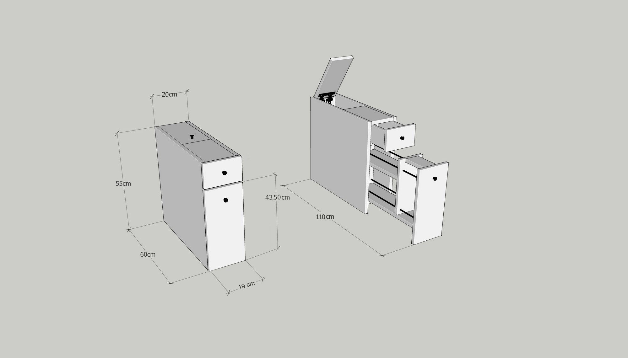 Rangement de salle de bain 2 tiroirs et 1 porte Denali Bois Blanc