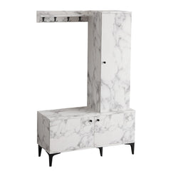 Meuble d'entrée moderne Firas L110cm Effet marbre Blanc et Noir