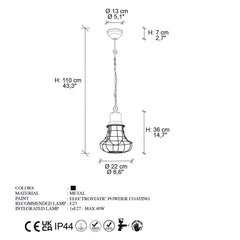 Suspension style industriel Celyn D22cm Métal Noir