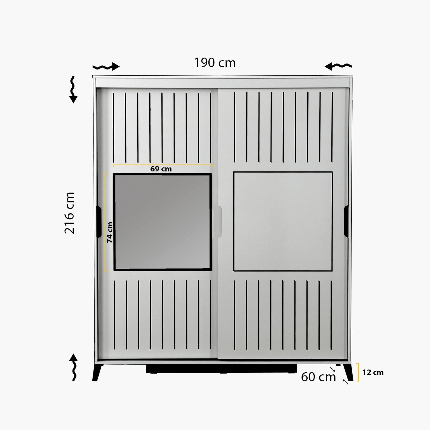 Armoire 2 portes coulissantes avec miroir Olgin L190xH216cm Bois Blanc