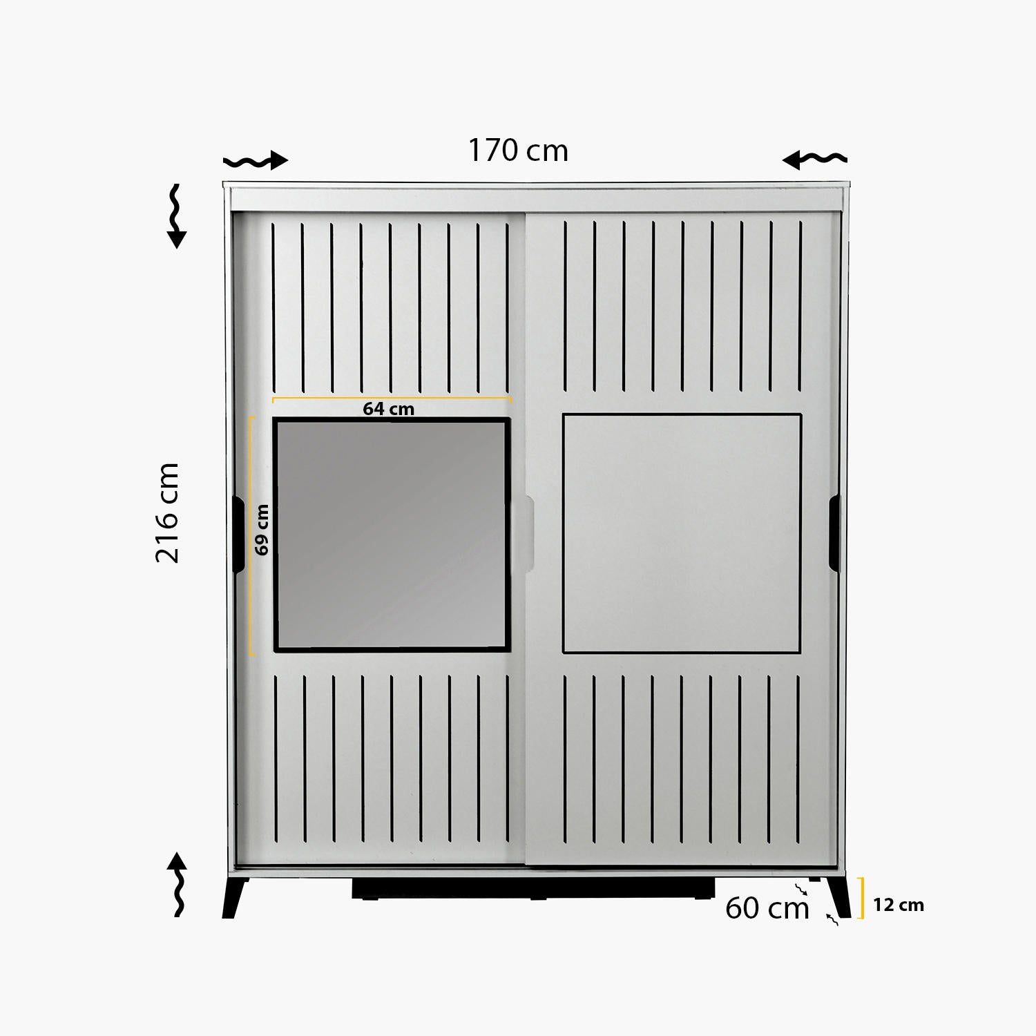 Armoire 2 portes coulissantes avec miroir Olgin L170xH216cm Bois Blanc