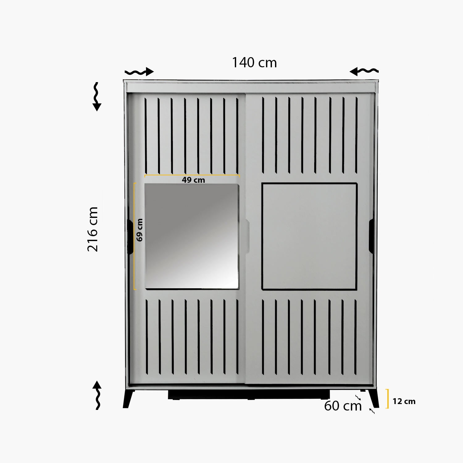 Armoire 2 portes coulissantes avec miroir Olgina L140xH216cm Blanc