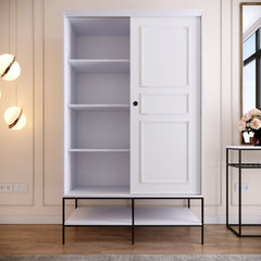 Armoire 2 porte coulissantes Imperiosus L120xH200cm Bois Blanc et Métal Noir